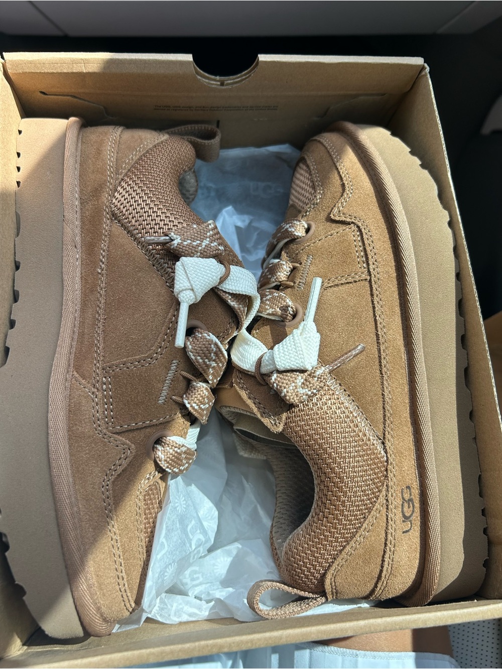 UGG Woman’s Brand New Suede and Mesh Sneakers with White and brown Lace Details